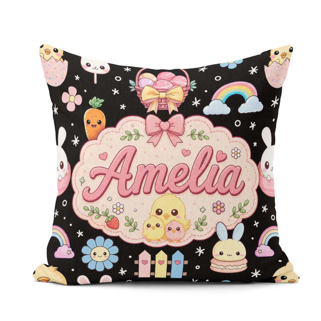 Custom Name Cute Bunny Donut Popsicle Sweet Kawaii Seamless Name Square Filled Cushion Throw Pillow Sofa Bed Home Decor Zip Washable UK Made