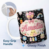 Personalized Custom Name Cute Bunny Donut Popsicle Sweet Dessert Kawaii Seamless Pattern Name 11oz Ceramic Coffee Tea Mug White Large Handle