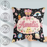 Custom Name Cute Bunny Donut Popsicle Sweet Kawaii Seamless Name Square Filled Cushion Throw Pillow Sofa Bed Home Decor Zip Washable UK Made