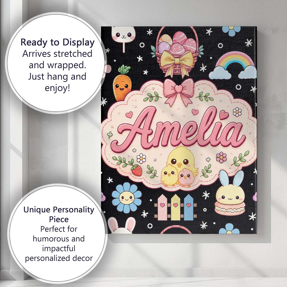 Personalised Name Cute Bunny Donut Popsicle Custom  Bespoke Interior Contemporary Canvas Wall Art Print Decor Picture Ready to Hang