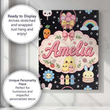 Personalised Name Cute Bunny Donut Popsicle Custom  Bespoke Interior Contemporary Canvas Wall Art Print Decor Picture Ready to Hang