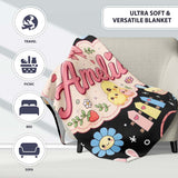 Cute Bunny Donut Popsicle Sweet Dessert Kawaii Seamless Pattern Name  Personalised Custom Name Super Soft Fleece Blanket Bed Sofa Throw
