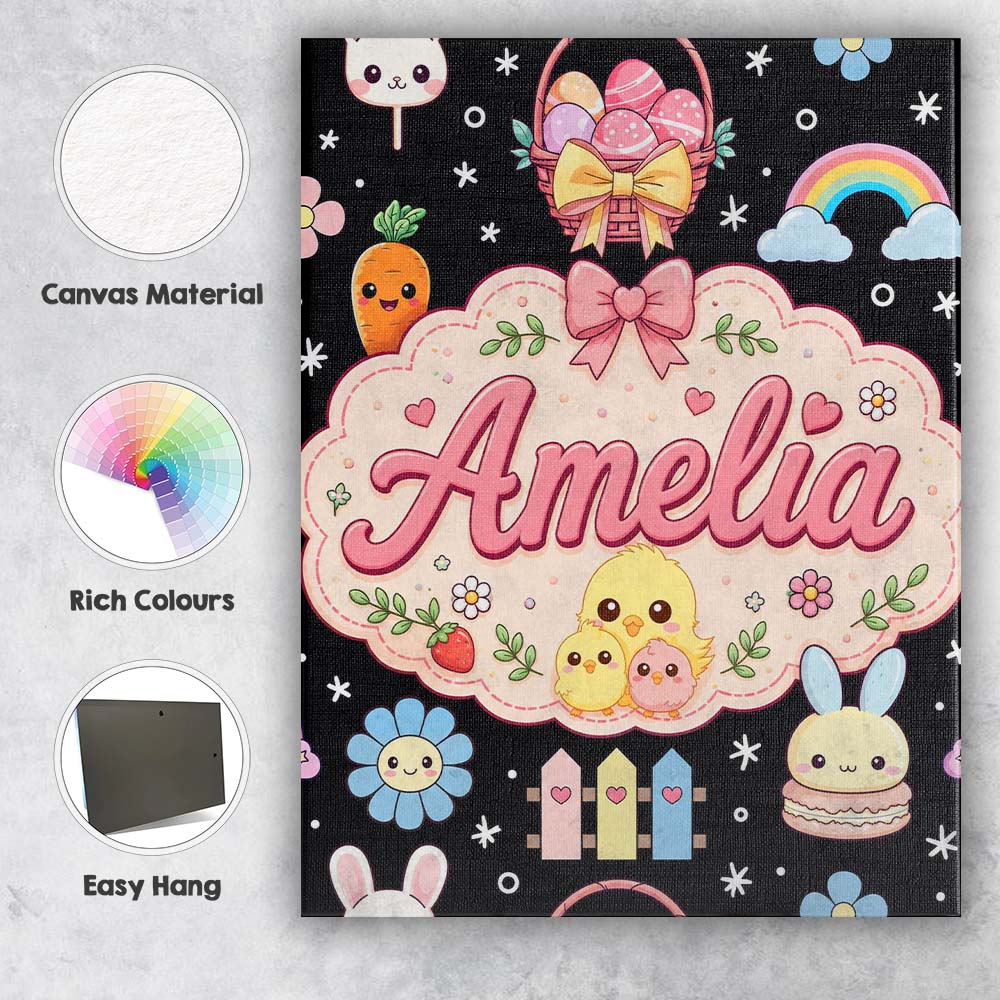 Personalised Name Cute Bunny Donut Popsicle Custom  Bespoke Interior Contemporary Canvas Wall Art Print Decor Picture Ready to Hang