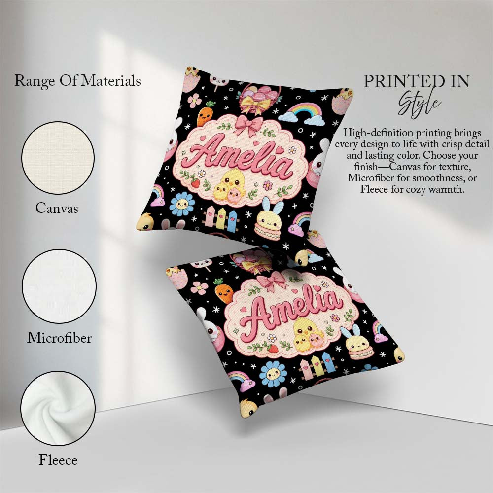 Custom Name Cute Bunny Donut Popsicle Sweet Kawaii Seamless Name Square Filled Cushion Throw Pillow Sofa Bed Home Decor Zip Washable UK Made