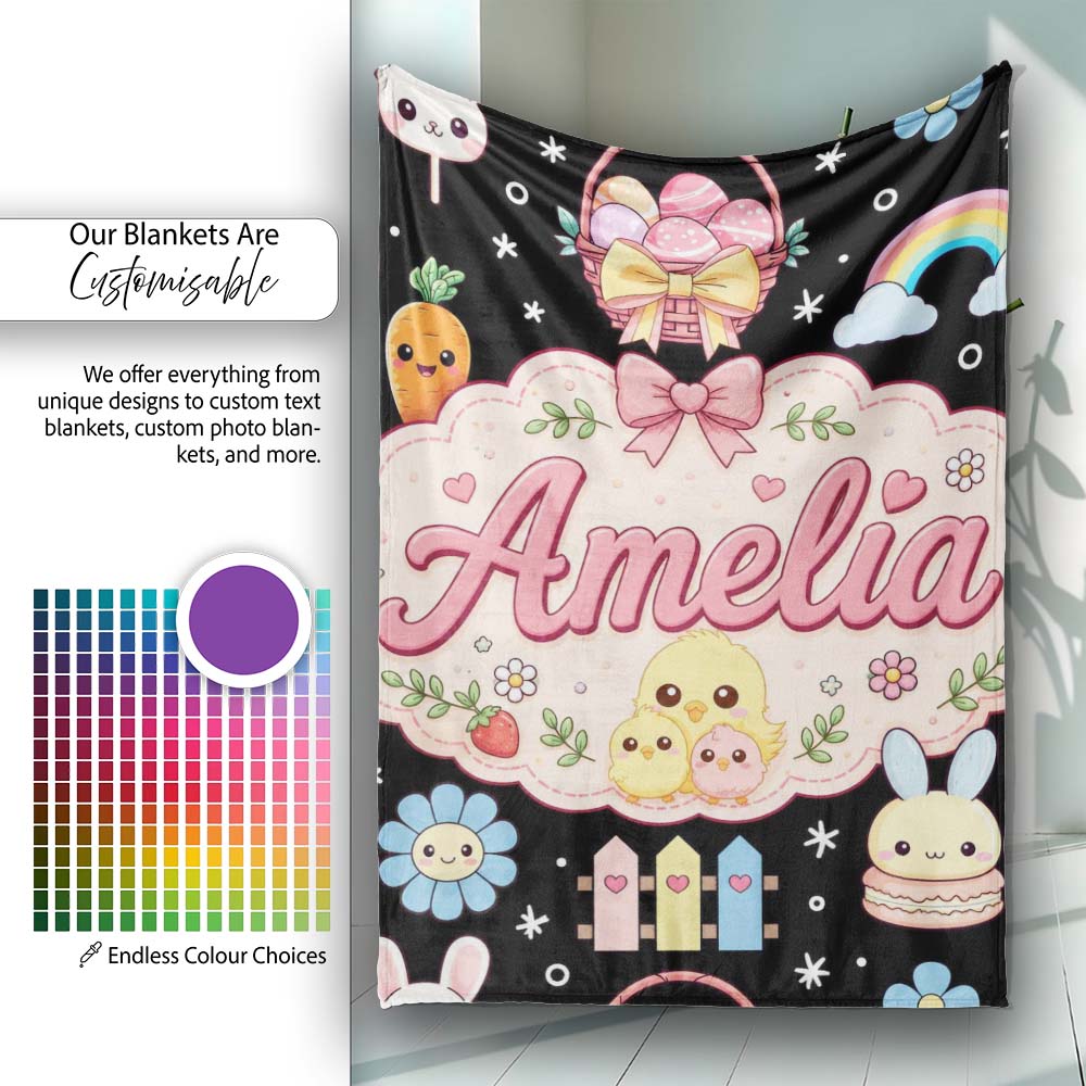 Cute Bunny Donut Popsicle Sweet Dessert Kawaii Seamless Pattern Name  Personalised Custom Name Super Soft Fleece Blanket Bed Sofa Throw