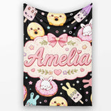 Cute Bunny Ice Cream Donut Dessert Sweet Kawaii Seamless Pattern  Personalised Custom Name Super Soft Fleece Blanket Bed Sofa Throw