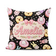 Custom Name Bunny Ice Cream Donut Dessert Sweet Seamless Pattern Square Filled Cushion Throw Pillow Sofa Bed Home Decor Zip Washable UK Made