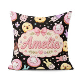 Custom Name Bunny Ice Cream Donut Dessert Sweet Seamless Pattern Square Filled Cushion Throw Pillow Sofa Bed Home Decor Zip Washable UK Made