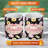 Personalized Custom Name Cute Bunny Ice Cream Donut Dessert Sweet Kawaii Seamless Pattern 11oz Ceramic Coffee Tea Mug White Large Handle