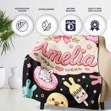 Cute Bunny Ice Cream Donut Dessert Sweet Kawaii Seamless Pattern  Personalised Custom Name Super Soft Fleece Blanket Bed Sofa Throw