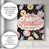 Personalised Name Cute Bunny Ice Cream Custom  Modern Room Accent Elegant Feature Canvas Wall Art Print Decor Picture Ready to Hang