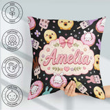 Custom Name Bunny Ice Cream Donut Dessert Sweet Seamless Pattern Square Filled Cushion Throw Pillow Sofa Bed Home Decor Zip Washable UK Made