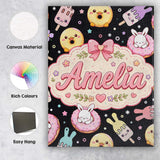 Personalised Name Cute Bunny Ice Cream Custom  Modern Room Accent Elegant Feature Canvas Wall Art Print Decor Picture Ready to Hang