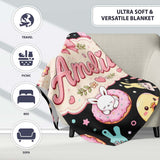 Cute Bunny Ice Cream Donut Dessert Sweet Kawaii Seamless Pattern  Personalised Custom Name Super Soft Fleece Blanket Bed Sofa Throw