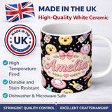 Personalized Custom Name Cute Bunny Ice Cream Donut Dessert Sweet Kawaii Seamless Pattern 11oz Ceramic Coffee Tea Mug White Large Handle