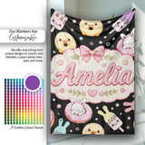 Cute Bunny Ice Cream Donut Dessert Sweet Kawaii Seamless Pattern  Personalised Custom Name Super Soft Fleece Blanket Bed Sofa Throw