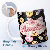 Personalized Custom Name Cute Bunny Popsicle Donut Chick Kawaii Dessert Easter Seamless 11oz Ceramic Coffee Tea Mug White Large Handle