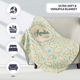 Minimal Line Art Croissant Pattern Soft Green Background Modern  Personalised Custom Name Super Soft Fleece Blanket Bed Sofa Throw