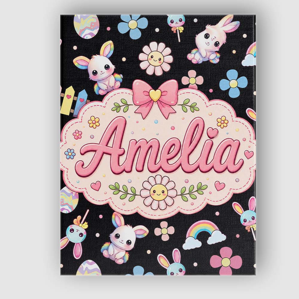 Personalised Name Cute Rainbow Bunny Custom Premium Decorative Design Modern Room Accent Canvas Wall Art Print Decor Picture Ready to Hang