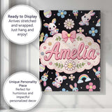 Personalised Name Cute Rainbow Bunny Custom Premium Decorative Design Modern Room Accent Canvas Wall Art Print Decor Picture Ready to Hang