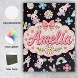 Personalised Name Cute Rainbow Bunny Custom Premium Decorative Design Modern Room Accent Canvas Wall Art Print Decor Picture Ready to Hang