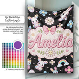 Cute Rainbow Bunny Flowers Eggs Pastel Spring Easter Seamless  Personalised Custom Name Super Soft Fleece Blanket Bed Sofa Throw