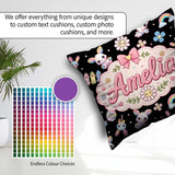 Custom Name Cute Rainbow Bunny Flowers Eggs Pastel Spring Easter Square Filled Cushion Throw Pillow Sofa Bed Home Decor Zip Washable UK Made