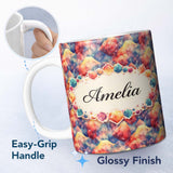 Personalized Custom Name Vibrant Abstract Crystal Brushstroke Seamless Pattern Lovely 11oz Ceramic Coffee Tea Mug White Large Handle