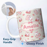 Personalized Custom Name Cute Strawberry Bunny Macaron Dessert Kawaii Cream Background 11oz Ceramic Coffee Tea Mug White Large Handle