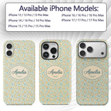 Minimal Line Art Croissant Pattern Soft Green Custom Name Protective Phone Case Mobile Cover Durable Everyday Smartphone Shock Resistant