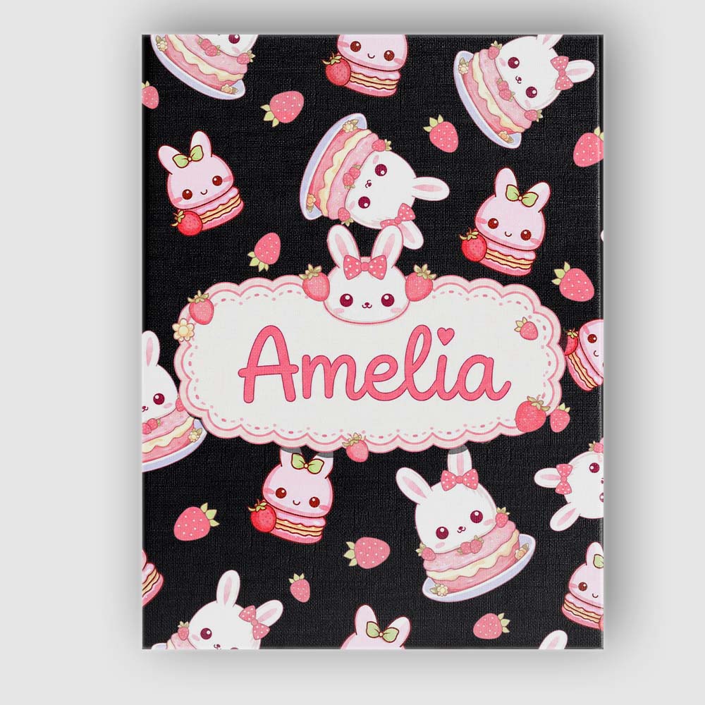 Personalised Name Cute Strawberry Bunny Custom  Modern Room Accent Elegant Feature Canvas Wall Art Print Decor Picture Ready to Hang