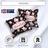Custom Name Cute Strawberry Bunny Macaron Dessert Kawaii Black Square Filled Cushion Throw Pillow Sofa Bed Home Decor Zip Washable UK Made