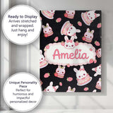 Personalised Name Cute Strawberry Bunny Custom  Modern Room Accent Elegant Feature Canvas Wall Art Print Decor Picture Ready to Hang