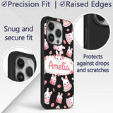 Cute Strawberry Bunny Macaron Dessert Kawaii Custom Name Protective Phone Case Mobile Cover Durable Everyday Smartphone Shock Resistant