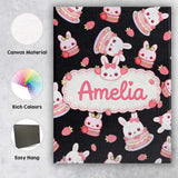Personalised Name Cute Strawberry Bunny Custom  Modern Room Accent Elegant Feature Canvas Wall Art Print Decor Picture Ready to Hang