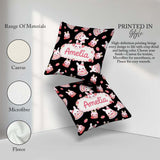 Custom Name Cute Strawberry Bunny Macaron Dessert Kawaii Black Square Filled Cushion Throw Pillow Sofa Bed Home Decor Zip Washable UK Made
