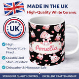 Personalized Custom Name Cute Strawberry Bunny Macaron Dessert Kawaii Black Background 11oz Ceramic Coffee Tea Mug White Large Handle
