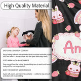 Cute Strawberry Bunny Macaron Dessert Kawaii Black Background  Personalised Custom Name Super Soft Fleece Blanket Bed Sofa Throw