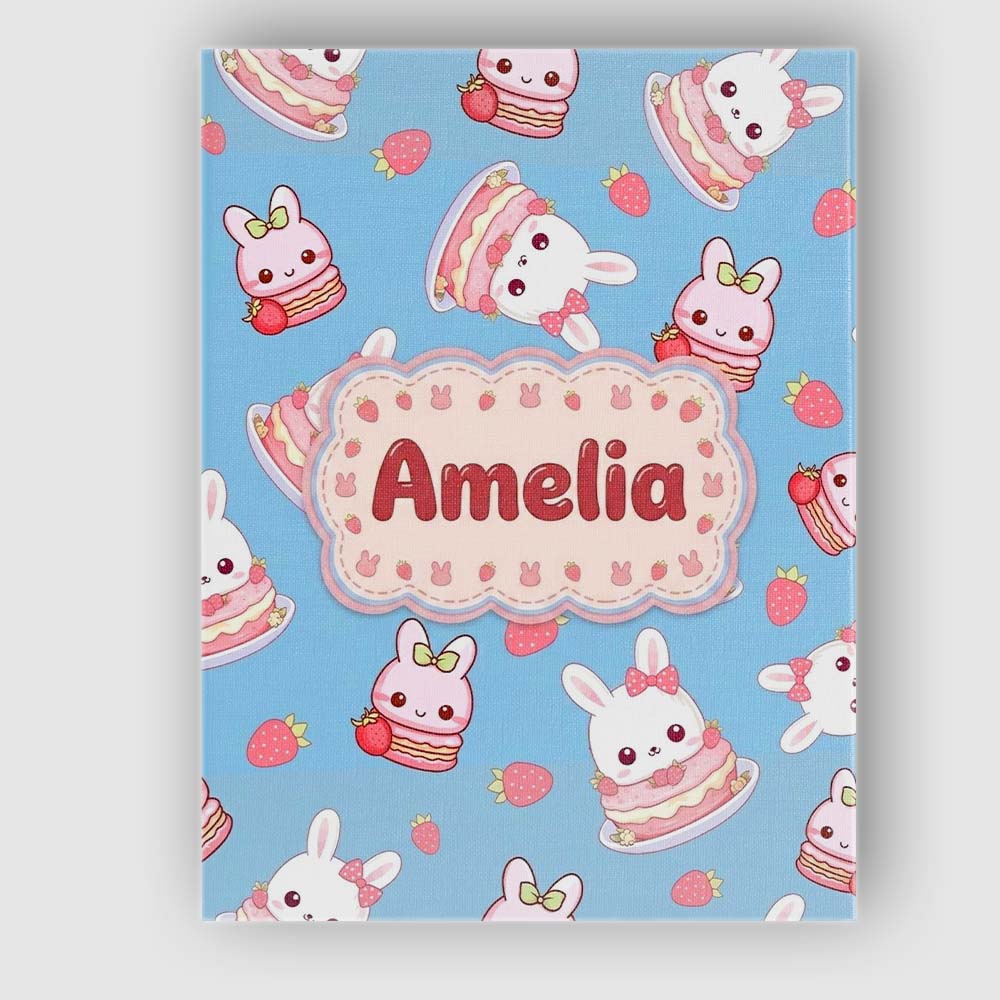Personalised Name Cute Strawberry Bunny Custom  Modern Room Accent Elegant Feature Canvas Wall Art Print Decor Picture Ready to Hang