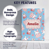 Personalised Name Cute Strawberry Bunny Custom  Modern Room Accent Elegant Feature Canvas Wall Art Print Decor Picture Ready to Hang