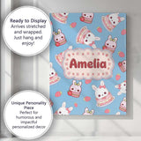 Personalised Name Cute Strawberry Bunny Custom  Modern Room Accent Elegant Feature Canvas Wall Art Print Decor Picture Ready to Hang