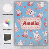 Personalised Name Cute Strawberry Bunny Custom  Modern Room Accent Elegant Feature Canvas Wall Art Print Decor Picture Ready to Hang
