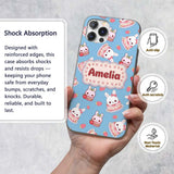 Cute Strawberry Bunny Macaron Dessert Kawaii Blue Custom Name Protective Phone Case Mobile Cover Durable Everyday Smartphone Shock Resistant