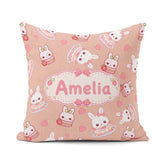 Custom Name Cute Strawberry Bunny Macaron Dessert Kawaii Peach Square Filled Cushion Throw Pillow Sofa Bed Home Decor Zip Washable UK Made