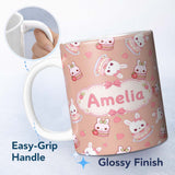 Personalized Custom Name Cute Strawberry Bunny Macaron Dessert Kawaii Peach Background 11oz Ceramic Coffee Tea Mug White Large Handle