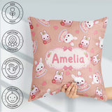 Custom Name Cute Strawberry Bunny Macaron Dessert Kawaii Peach Square Filled Cushion Throw Pillow Sofa Bed Home Decor Zip Washable UK Made