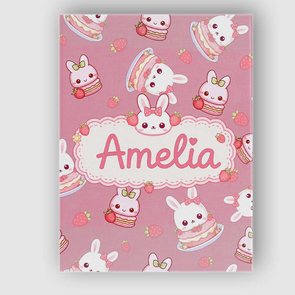 Personalised Name Cute Strawberry Bunny Custom  Modern Room Accent Elegant Feature Canvas Wall Art Print Decor Picture Ready to Hang