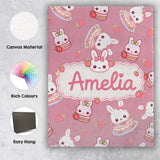 Personalised Name Cute Strawberry Bunny Custom  Modern Room Accent Elegant Feature Canvas Wall Art Print Decor Picture Ready to Hang