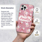 Cute Strawberry Bunny Macaron Dessert Kawaii Pink Custom Name Protective Phone Case Mobile Cover Durable Everyday Smartphone Shock Resistant