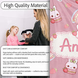 Cute Strawberry Bunny Macaron Dessert Kawaii Pink Background  Personalised Custom Name Super Soft Fleece Blanket Bed Sofa Throw